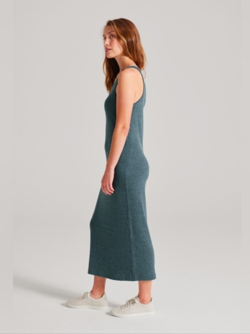 NWT Allbirds Women's Blue/Gray The Ribbed Tank Midi Dress